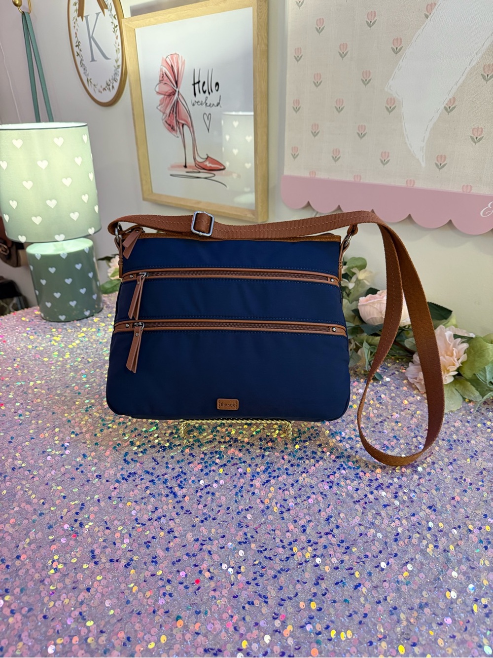 NWT - The Sak Esperato Crossbody Bag in Navy with Brown Trim